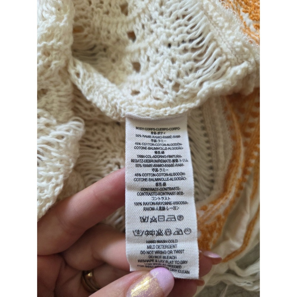 Free People Fringed Crochet Knit Sweater Top XS Cream Boho Festival Layering - Picture 10 of 14